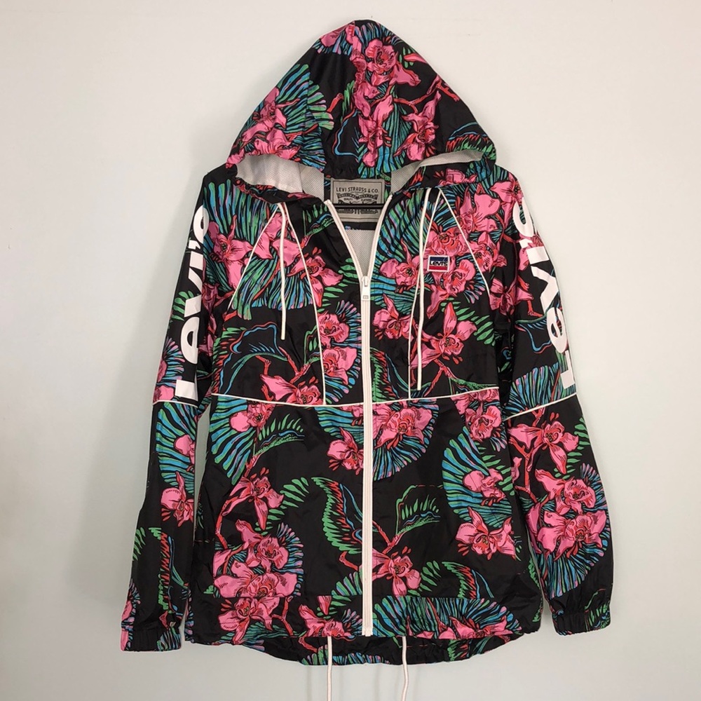 Levi’s tropical printed rain jacket.